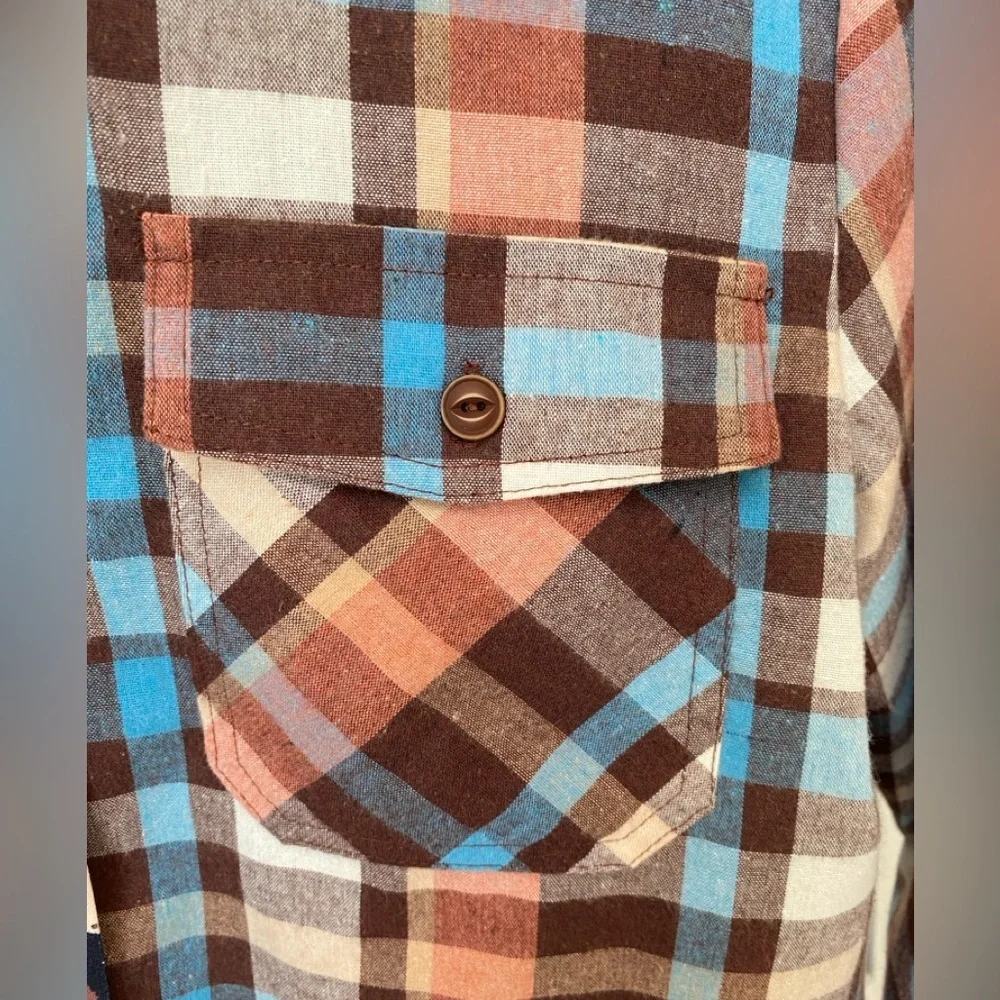 Western Plaid & Leopard Trim Button Down Top Womens Medium Coastal Cowgirl NEW - Picture 7 of 8